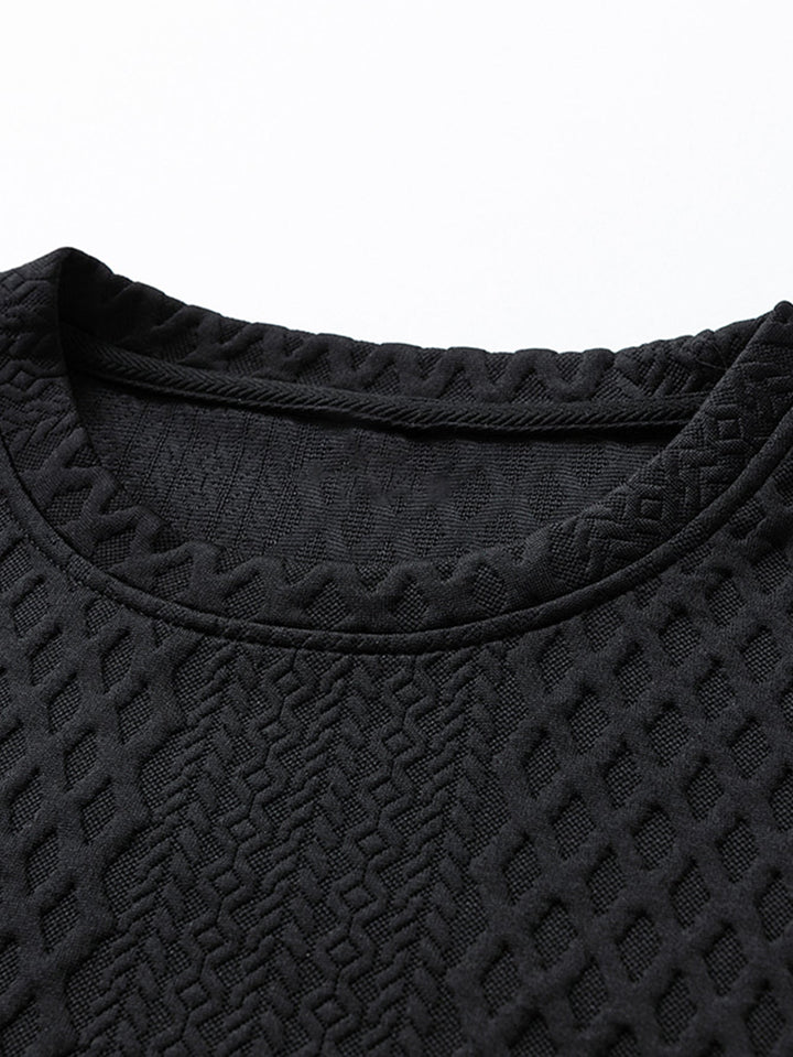 Relax Fit Geometric Jacquard Crew Neck Sweatshirt