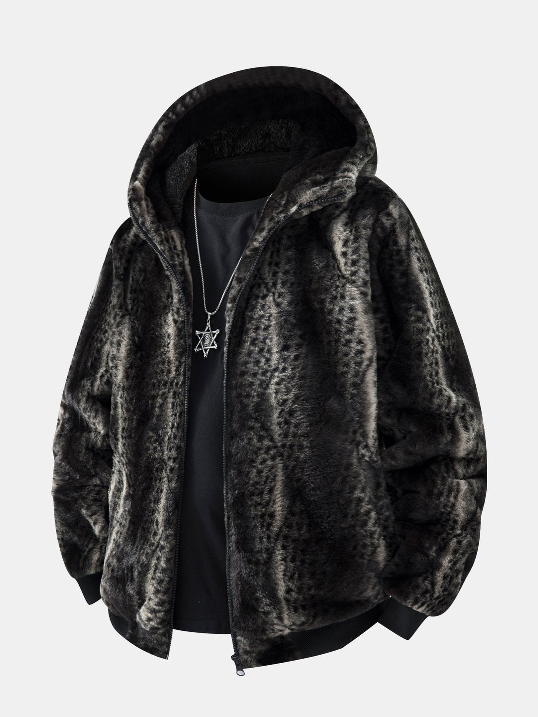 Animal Print Faux Fur Hooded Jacket
