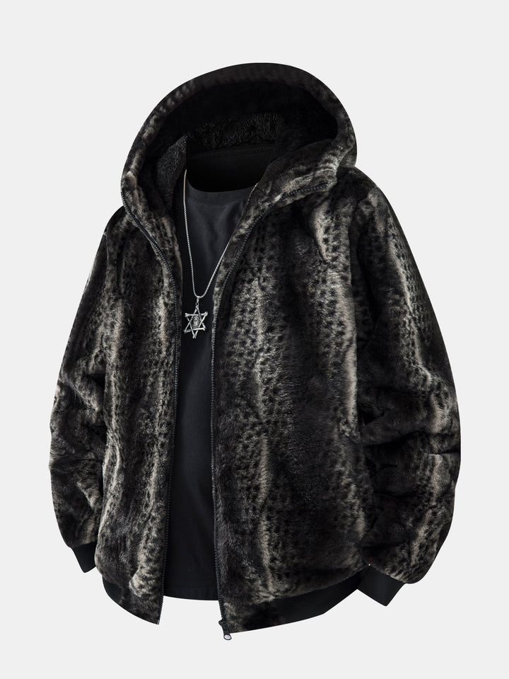 Animal Print Faux Fur Hooded Jacket