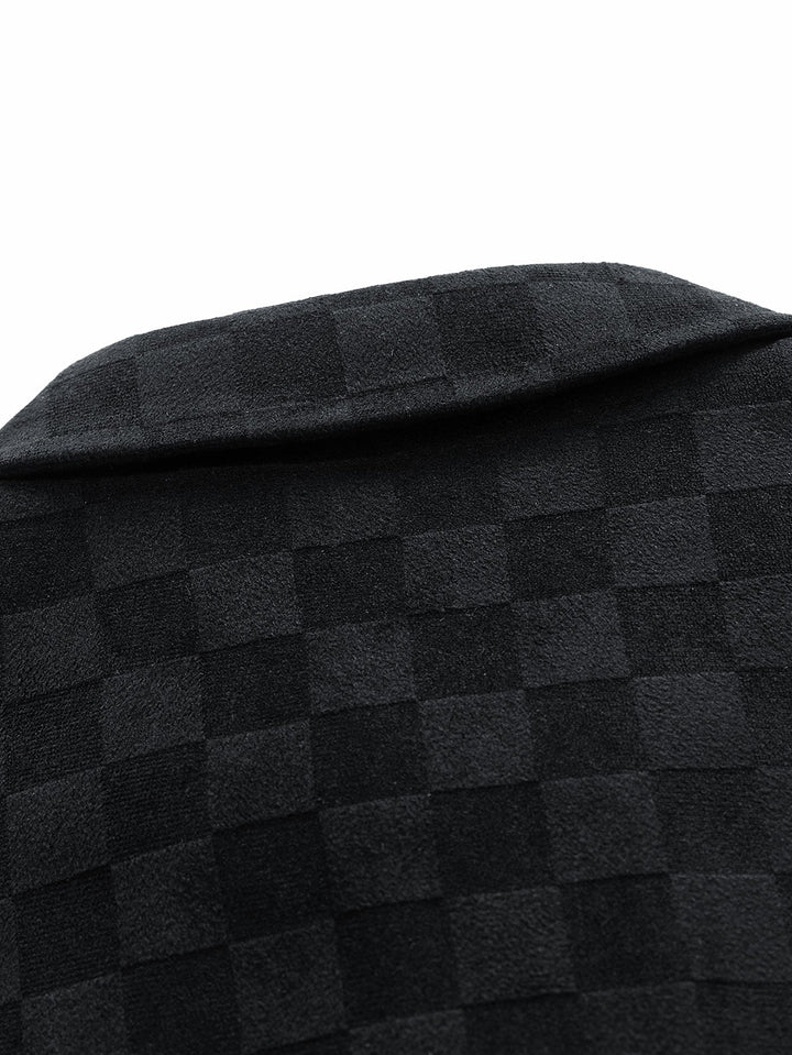 Checkerboard Print Faux Suede Pocket Jacket