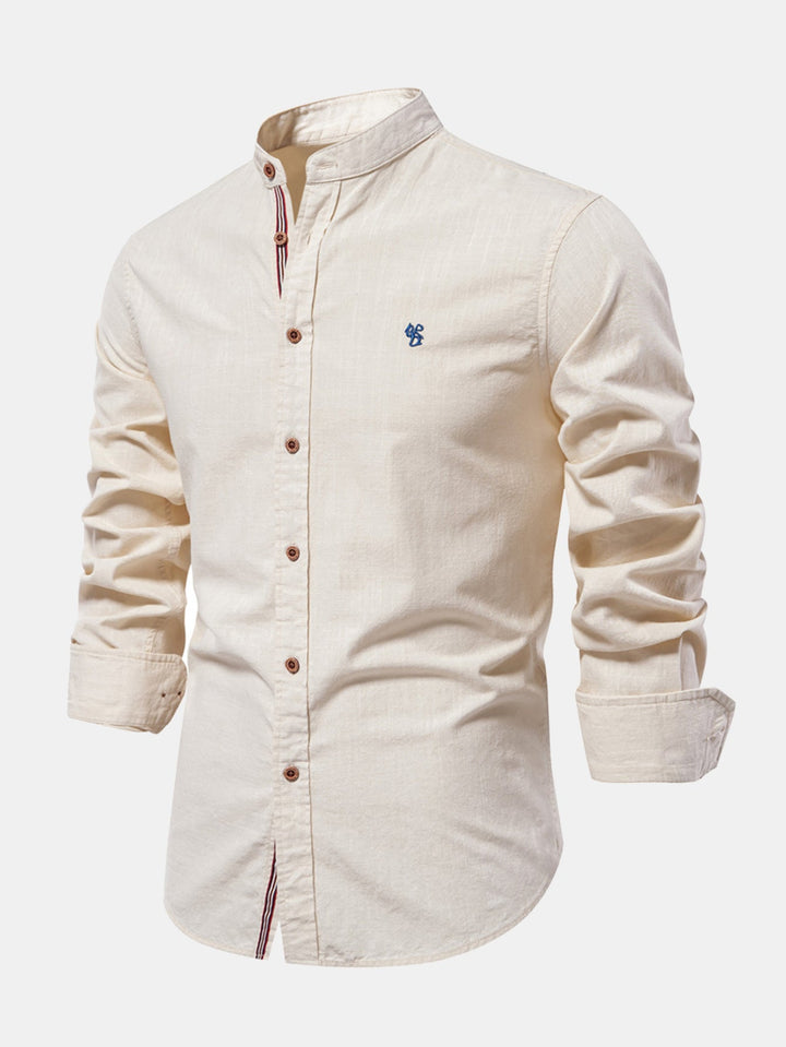 Long Sleeve Linen Look Stand Collar Shirt