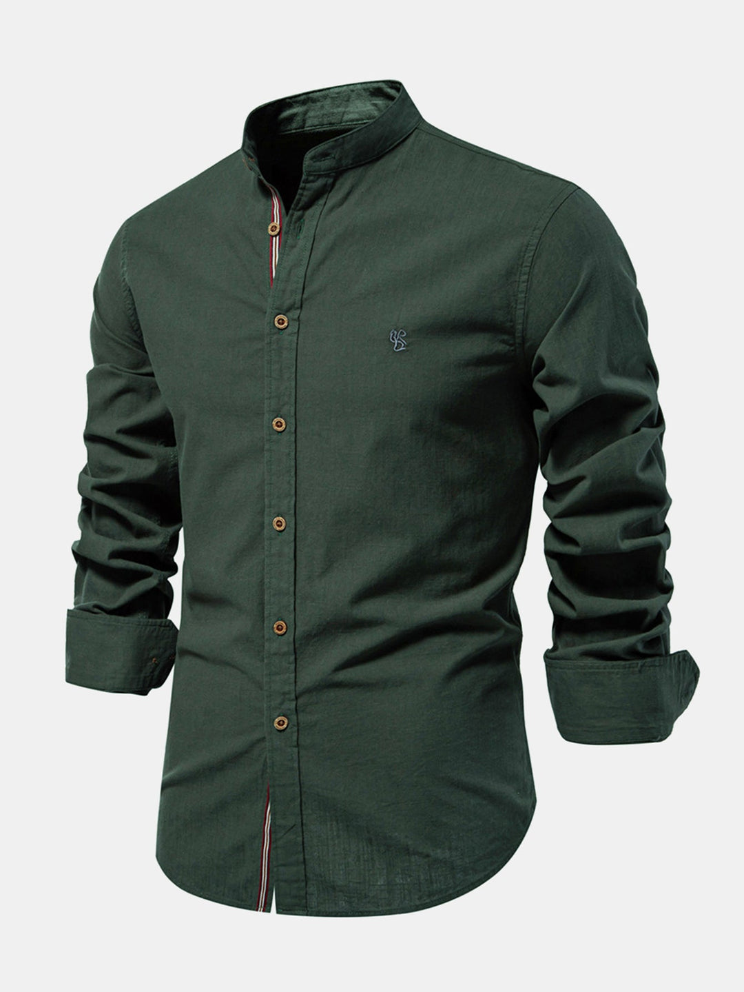 Long Sleeve Linen Look Stand Collar Shirt