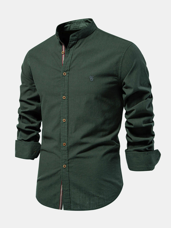 Long Sleeve Linen Look Stand Collar Shirt