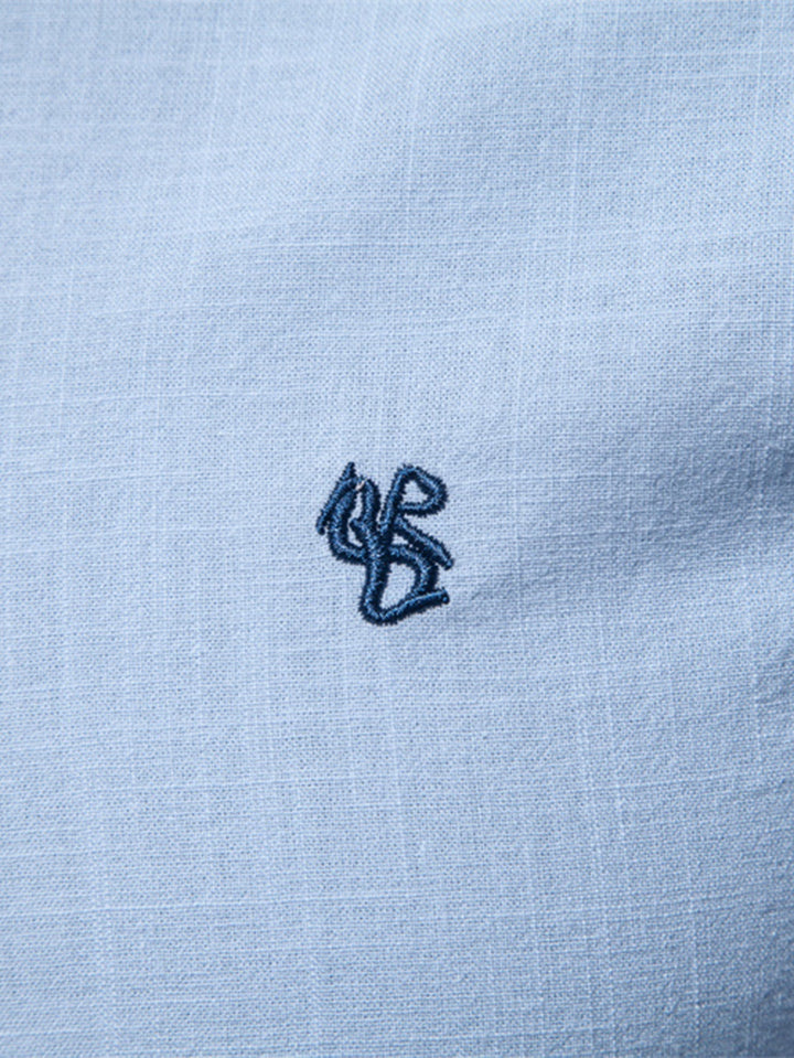 Long Sleeve Linen Look Stand Collar Shirt