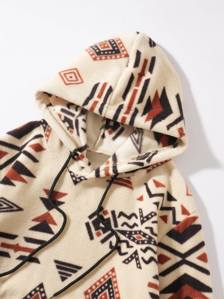 Relax Fit Tribal Geometry Teddy Hoodie & Shorts