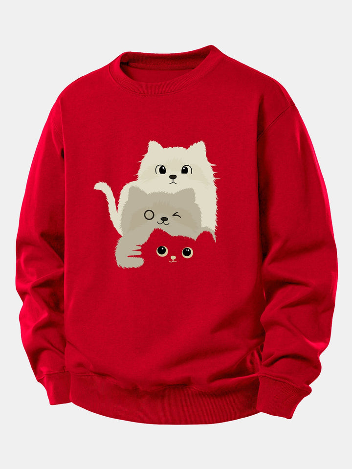 Three Cats Print Relax Fit Sweatshirt