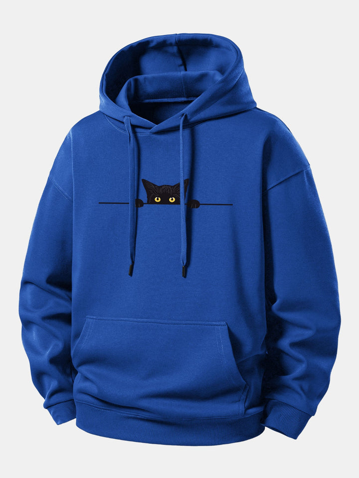 Black Cat Print Relax Fit Hoodie