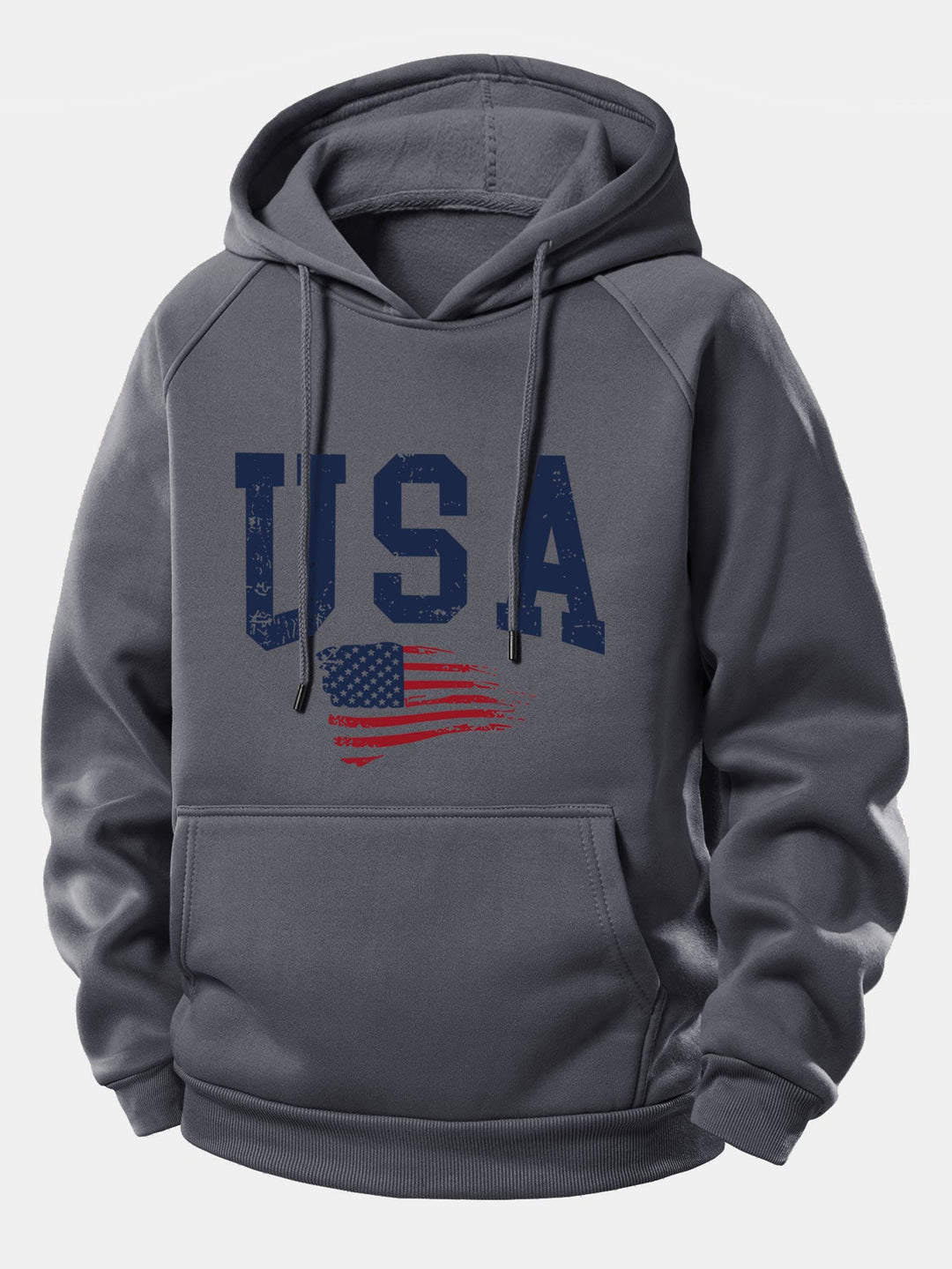USA Flag Print Drawstring Hoodie