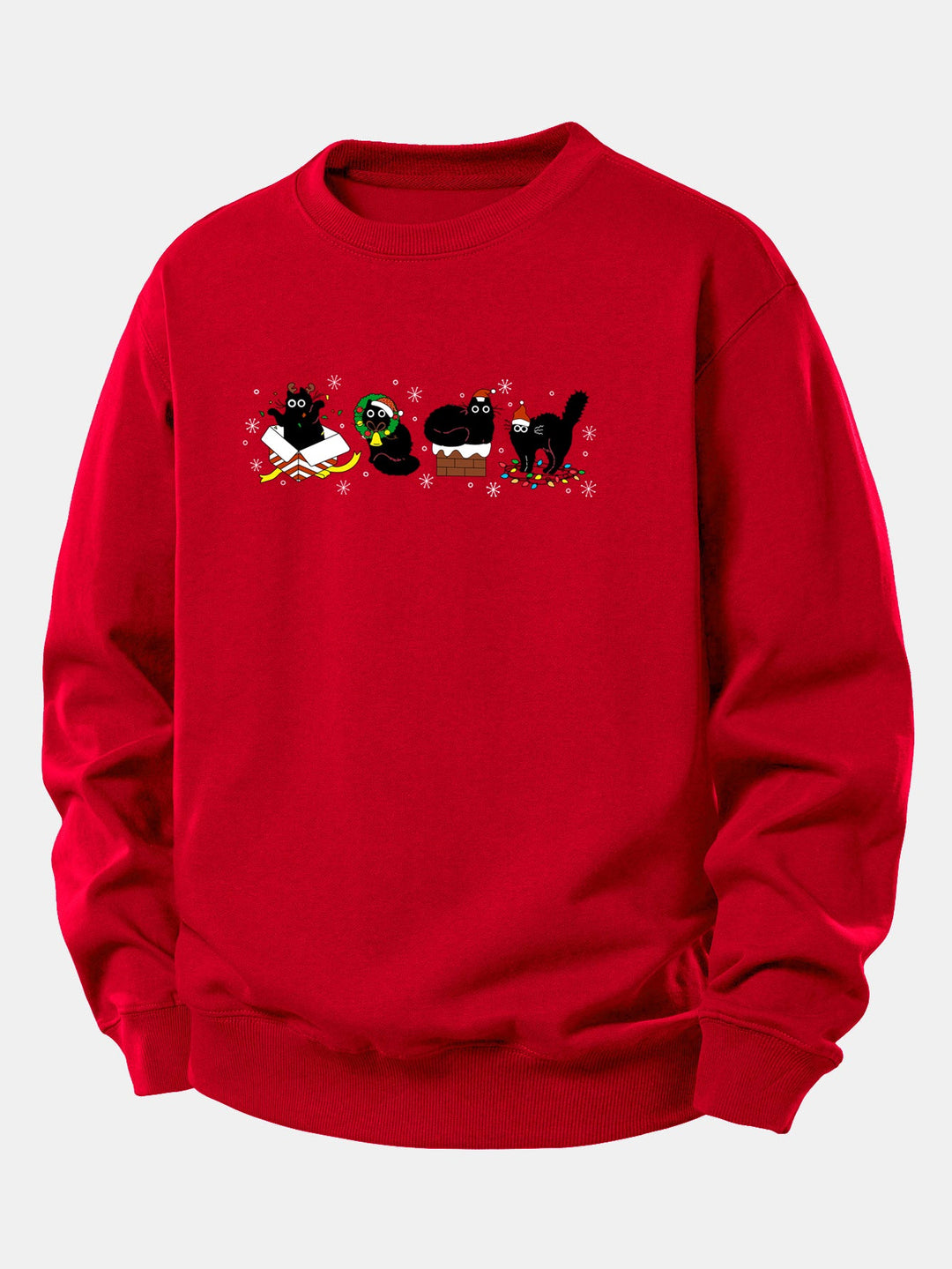 Christmas Black Cat Print Relax Fit Sweatshirt