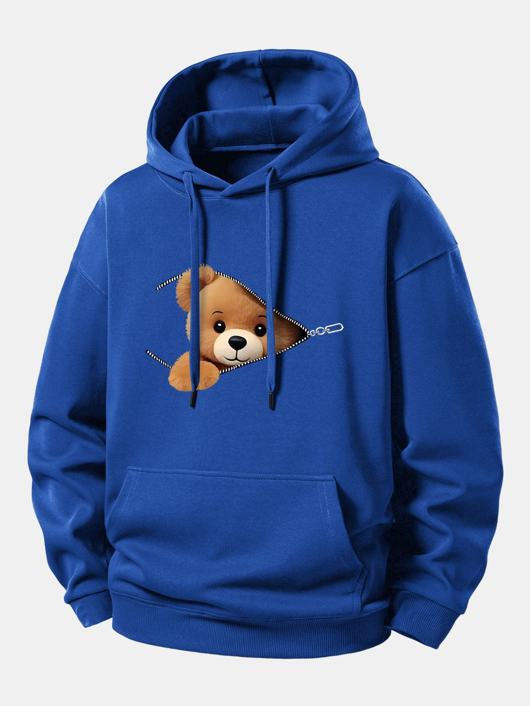 Zipper Bear Print Relax Fit Hoodie