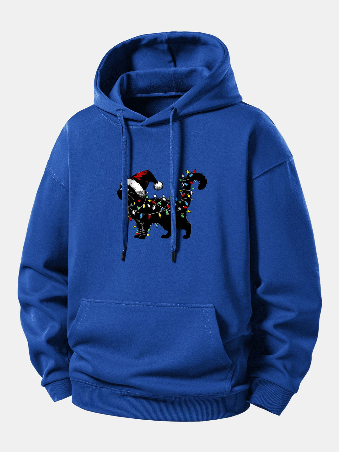 Christmas Colorful Light Black Cat Print Relax Fit Hoodie