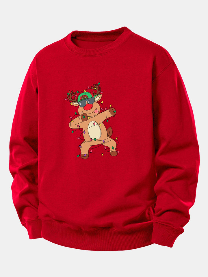 Christmas Lights Reindeer Print Relax Fit Sweatshirt