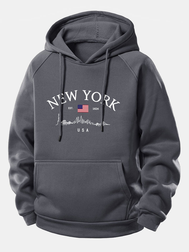 New York Print Drawstring Hoodie