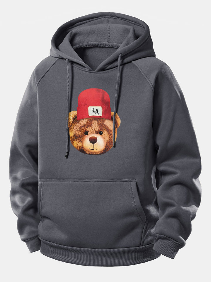 Los Angeles Bear Print Drawstring Hoodie