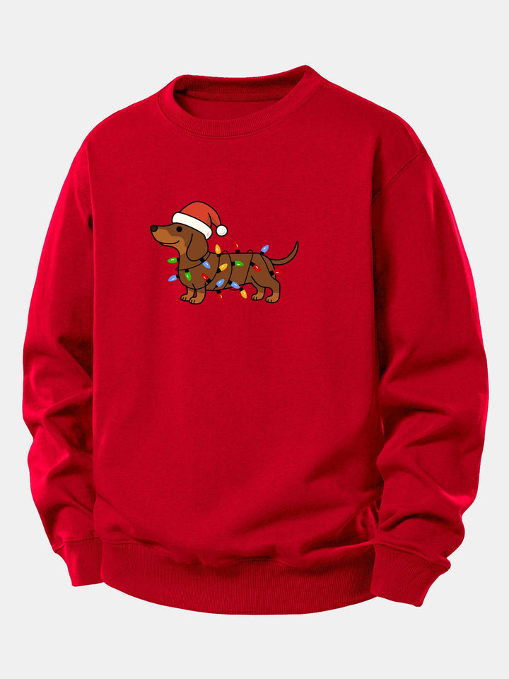 Christmas Colorful Light Dog Print Relax Fit Sweatshirt