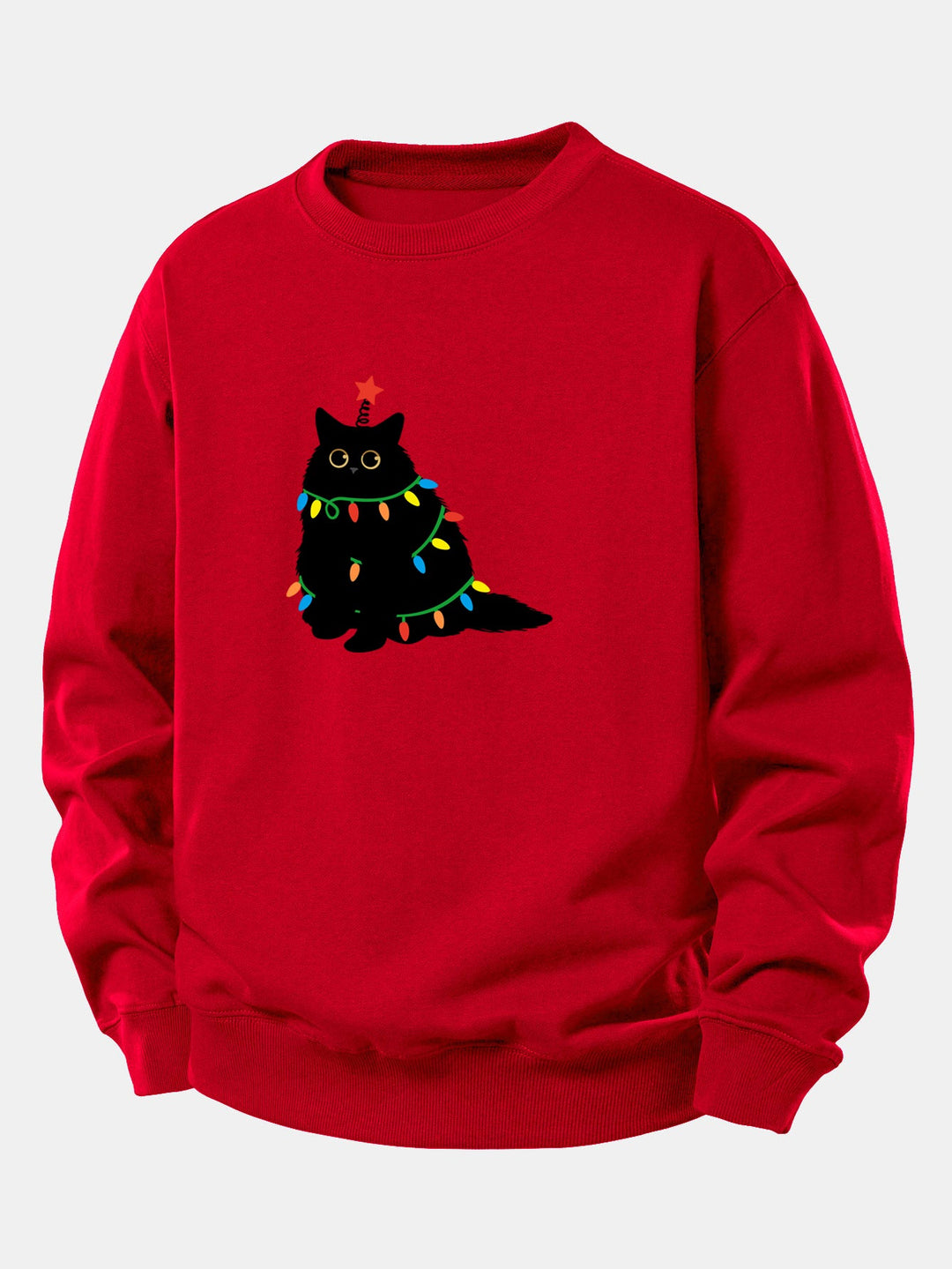 Colorful Light Black Cat Print Relax Fit Sweatshirt