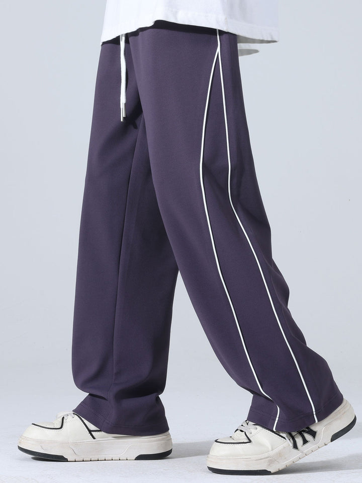 Calças de Perna Larga com Listras Laterais