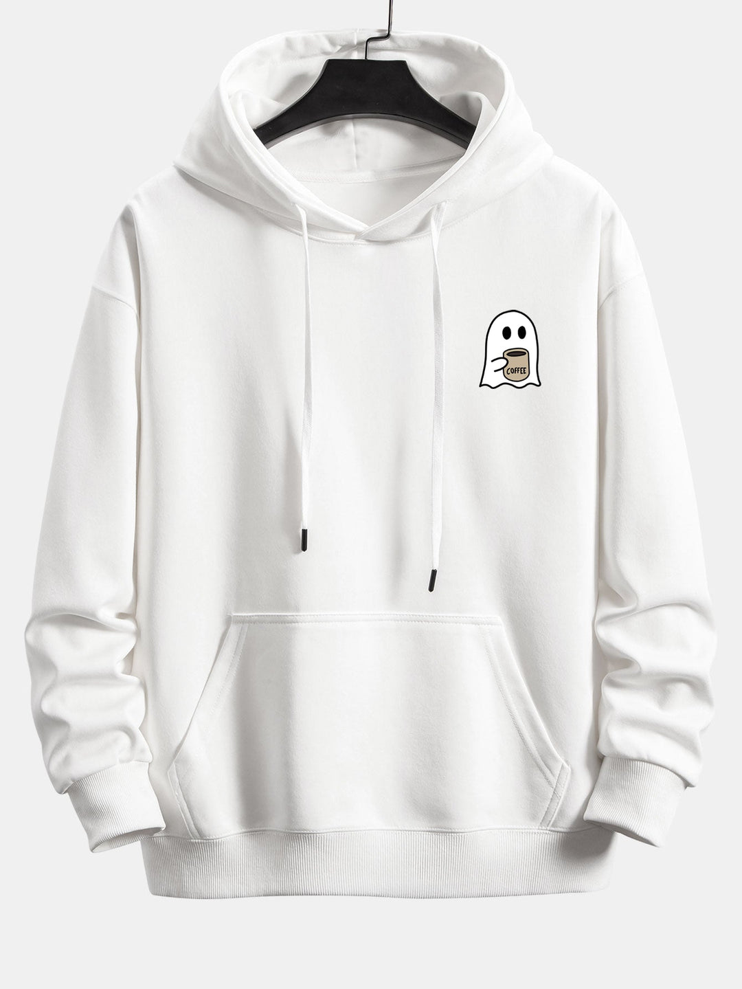 Ghost Drinking Coffee Print Relax Fit Hoodie
