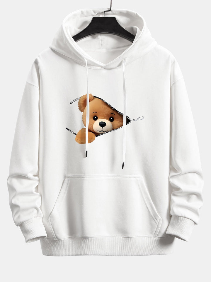 Zipper Bear Print Relax Fit Hoodie