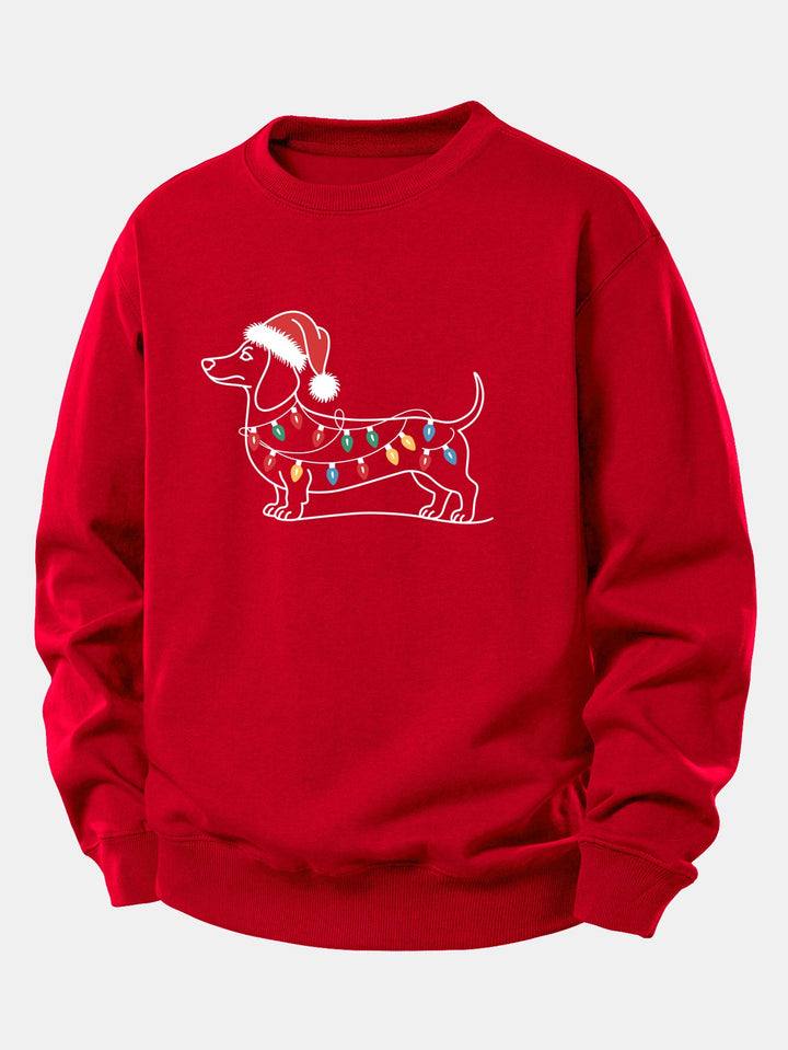 Christmas Light Dog Print Relax Fit Sweatshirt