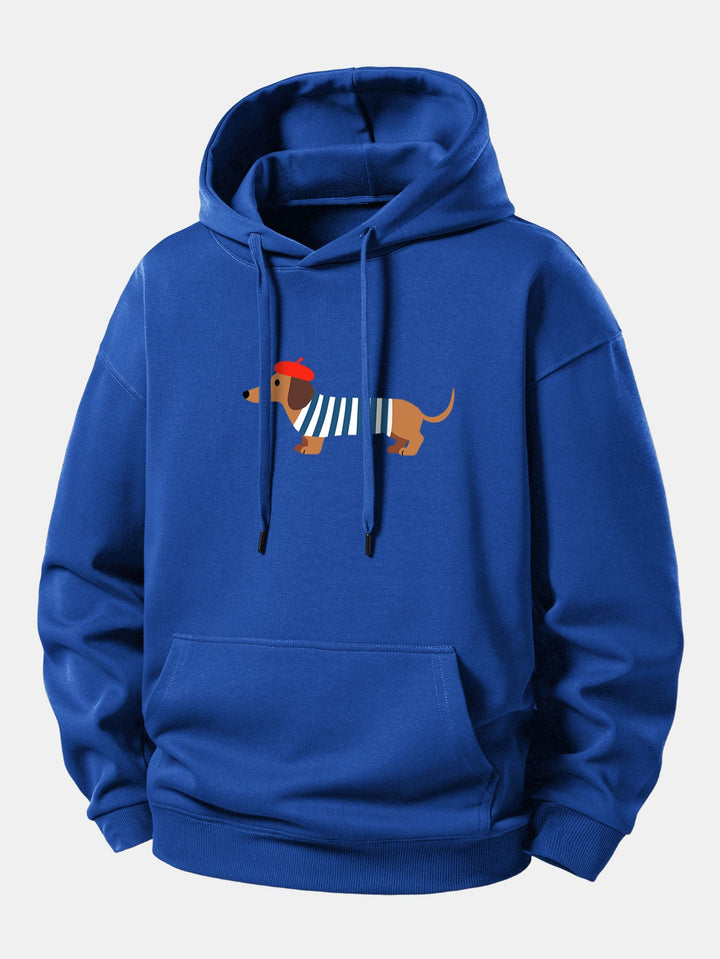 French Dachshund Print Relax Fit Hoodie