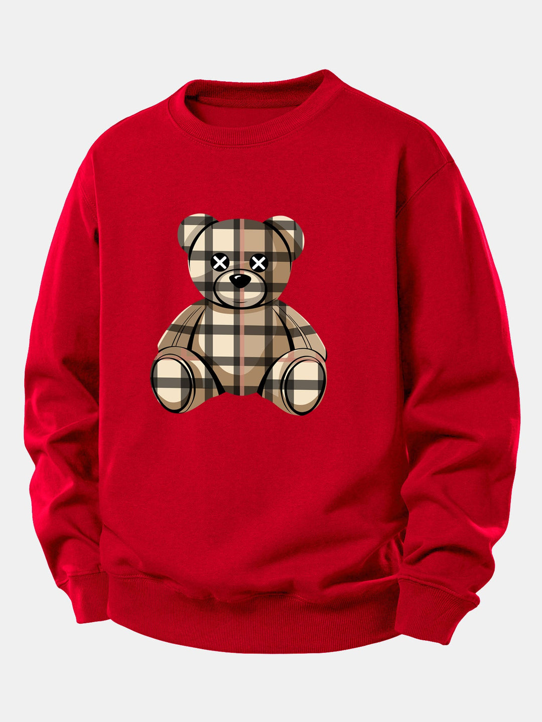 Checkered Bear Print Relax Fit Sweatshirt