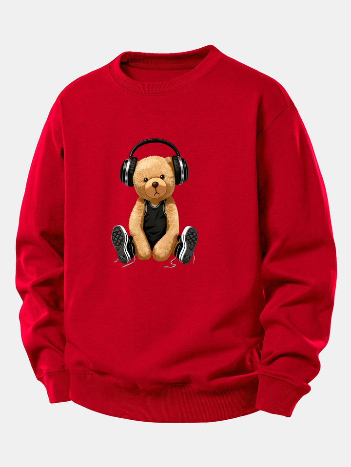 Headphone Bear Print Relax Fit Sweatshirt