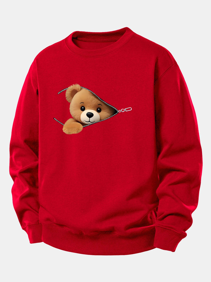 Zipper Bear Print Relax Fit Sweatshirt