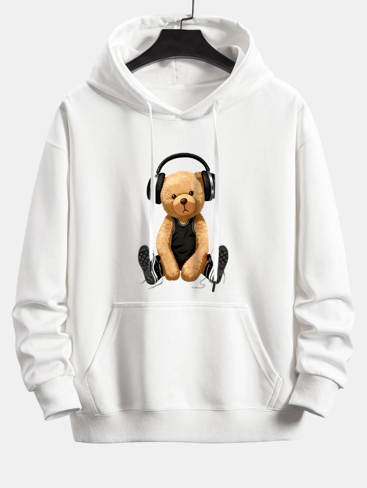 Headphone Teddy Bear Print Relax Fit  Hoodie