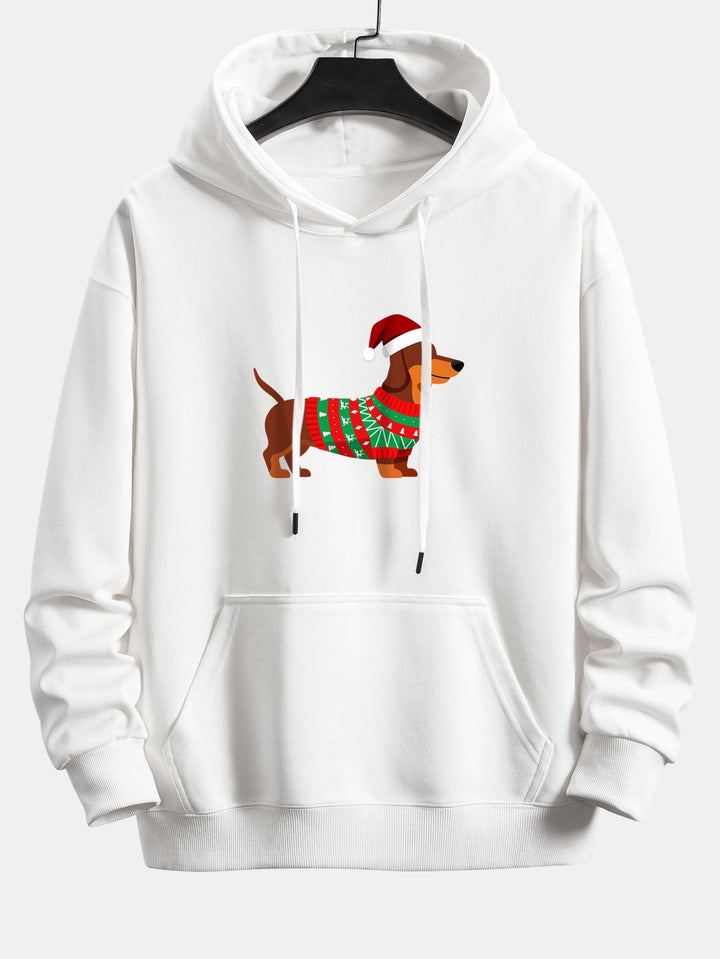 Christmas Dachshund Print Relax Fit Hoodie