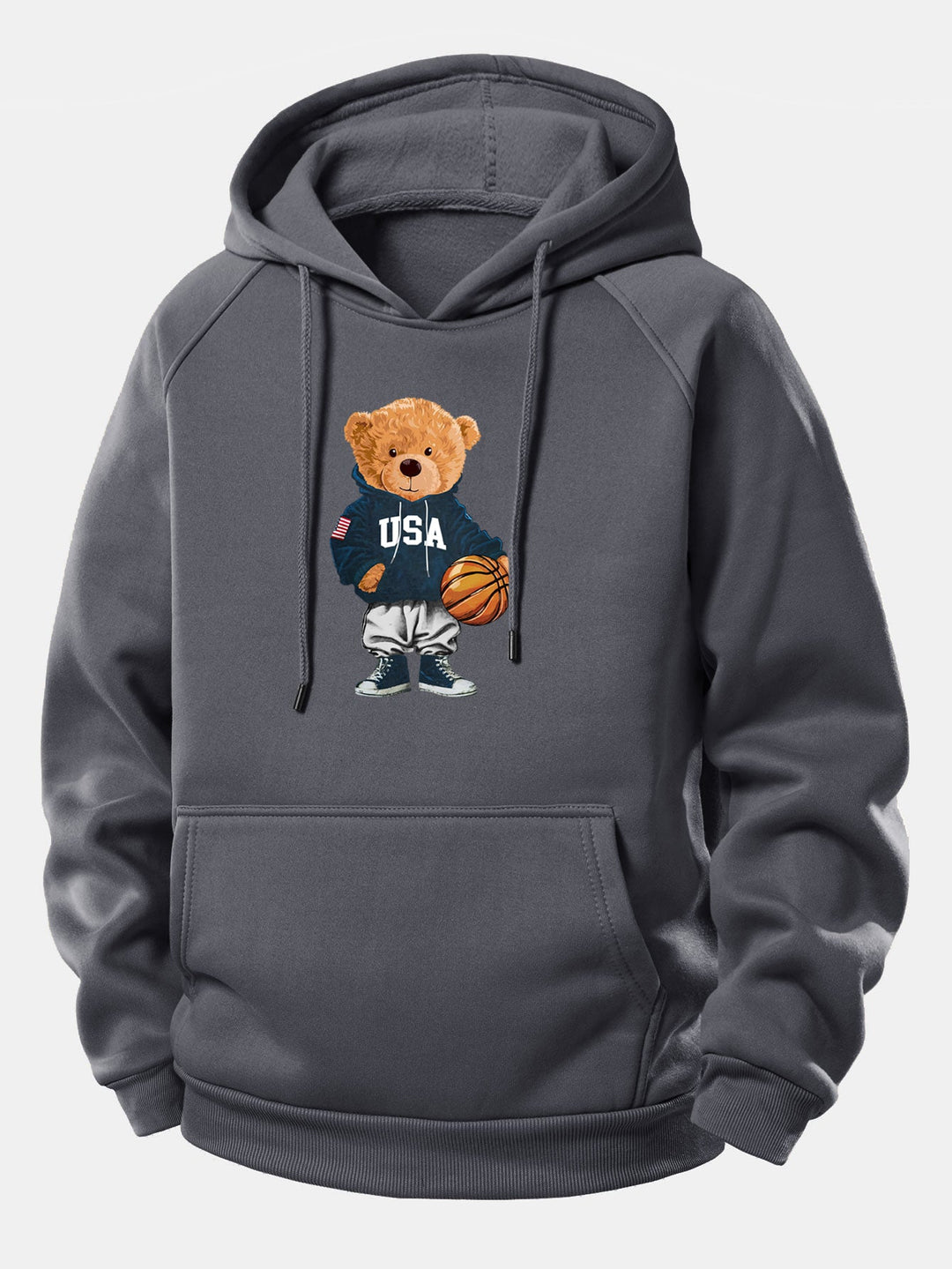 Basketball Bear Print Drawstring Hoodie