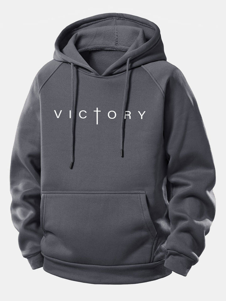 Victory Slogan Print Drawstring Hoodie