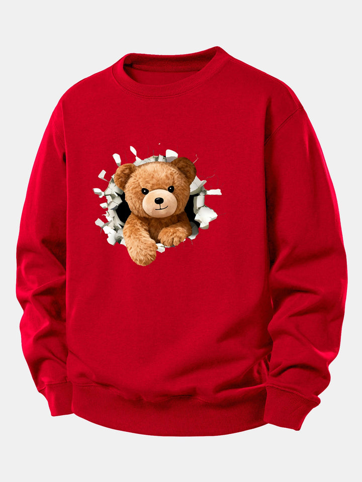Bear Breaking Through The Wall Print Relax Fit Sweatshirt