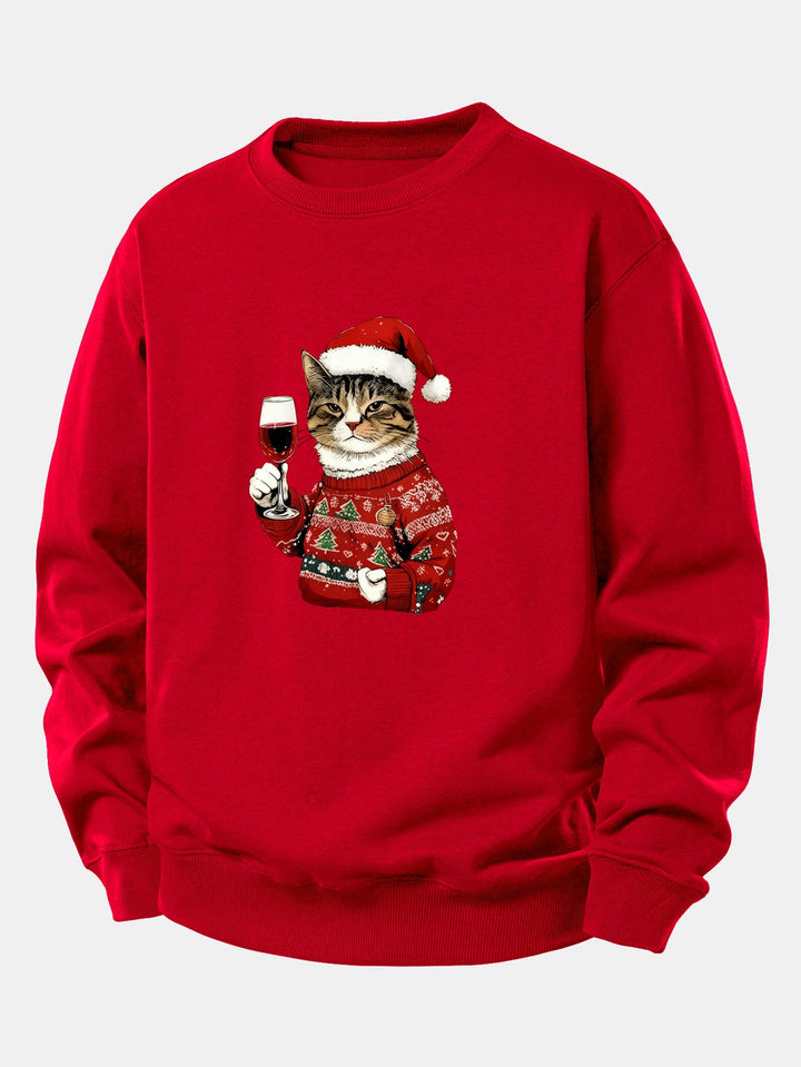 Christmas Cat Print Relax Fit Sweatshirt