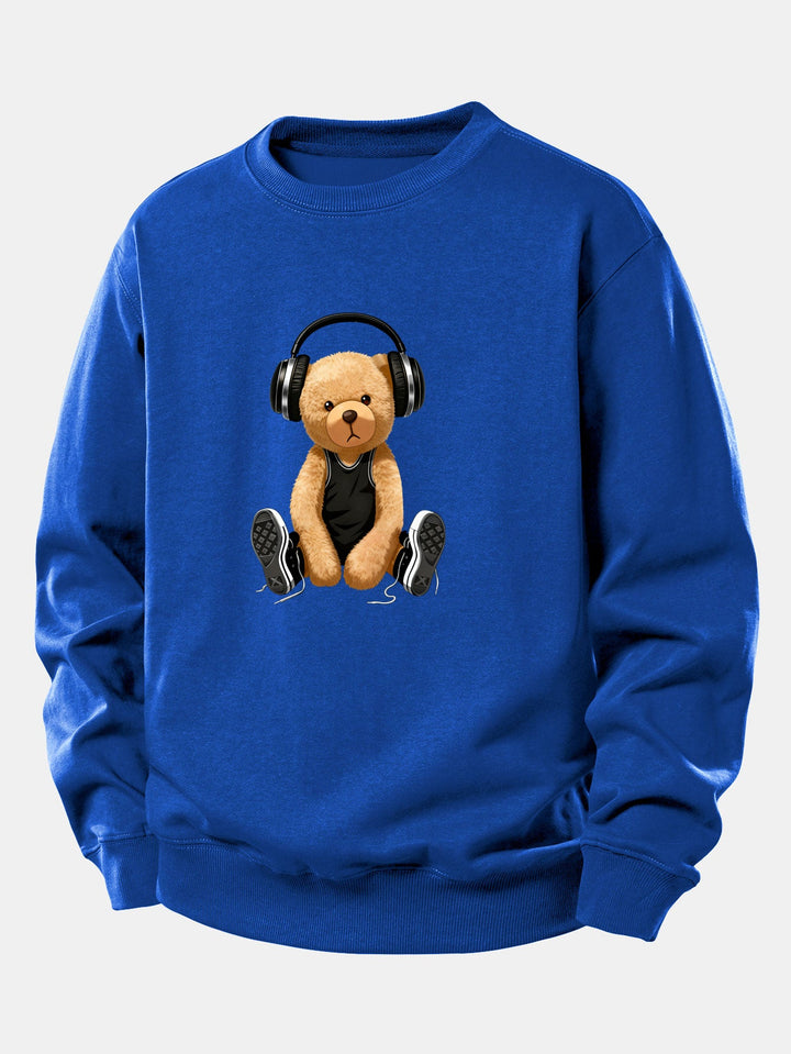 Headphone Bear Print Relax Fit Sweatshirt