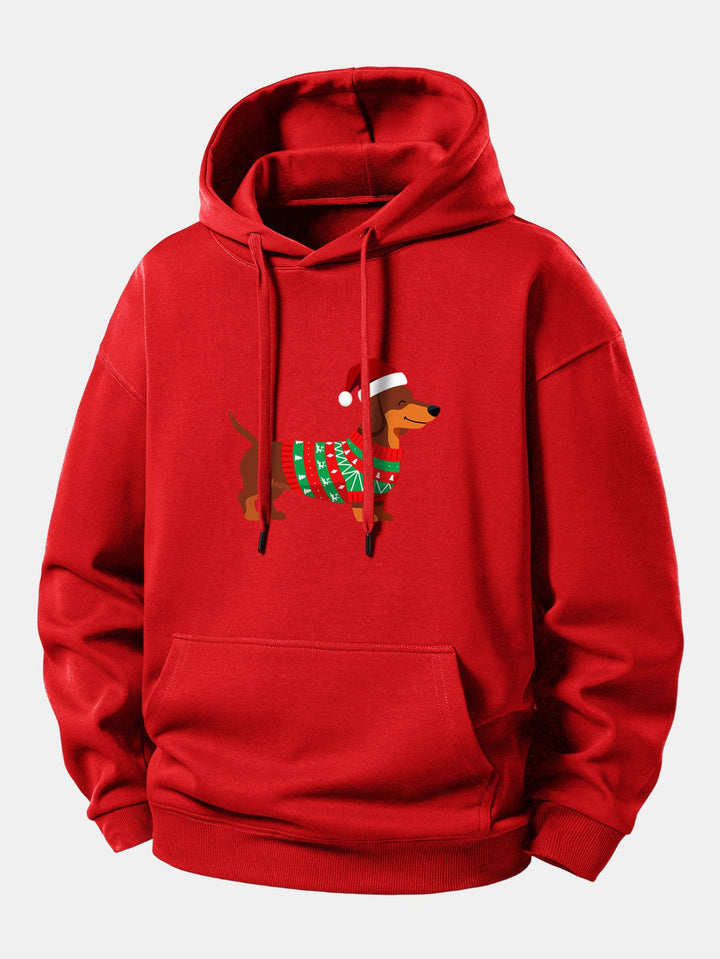 Christmas Dachshund Print Relax Fit Hoodie