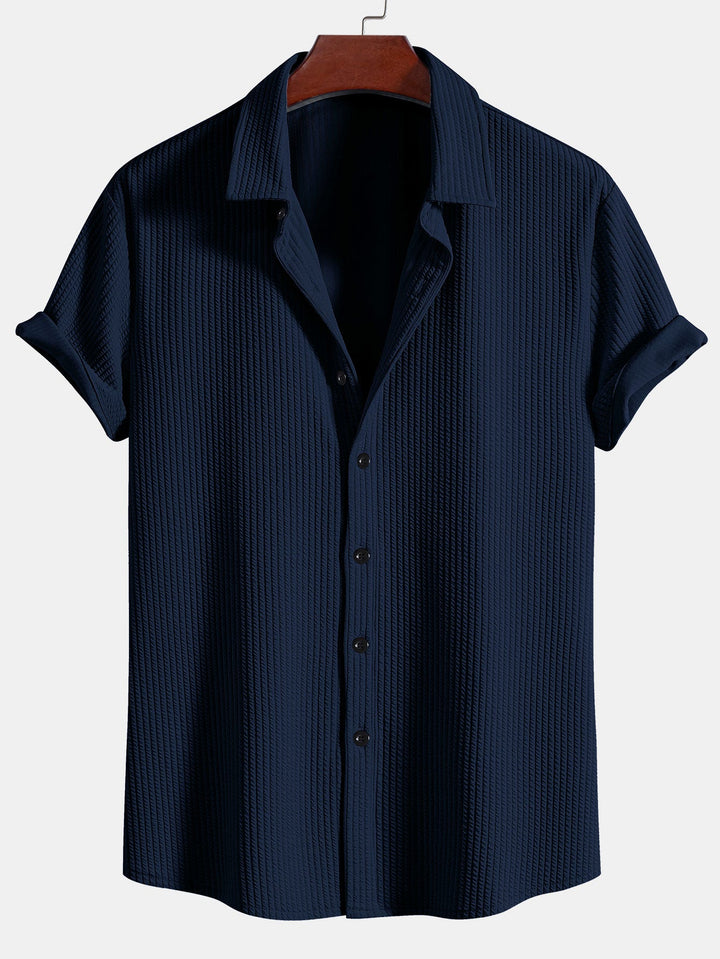 Muscle Fit Ribbed Button Up Shirt