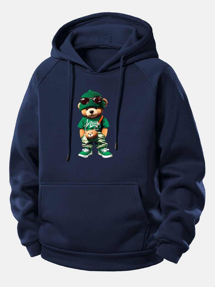 Trendy Bear Print Drawstring Hoodie