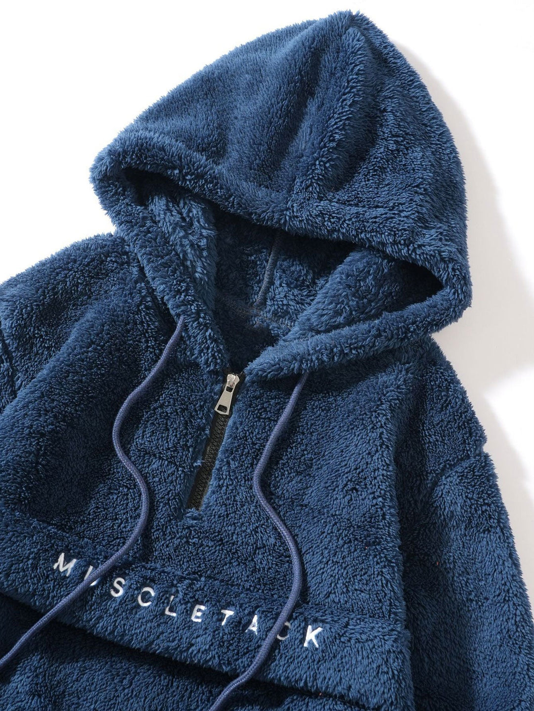Letter Embroidery Teddy Half-Zip Hoodie