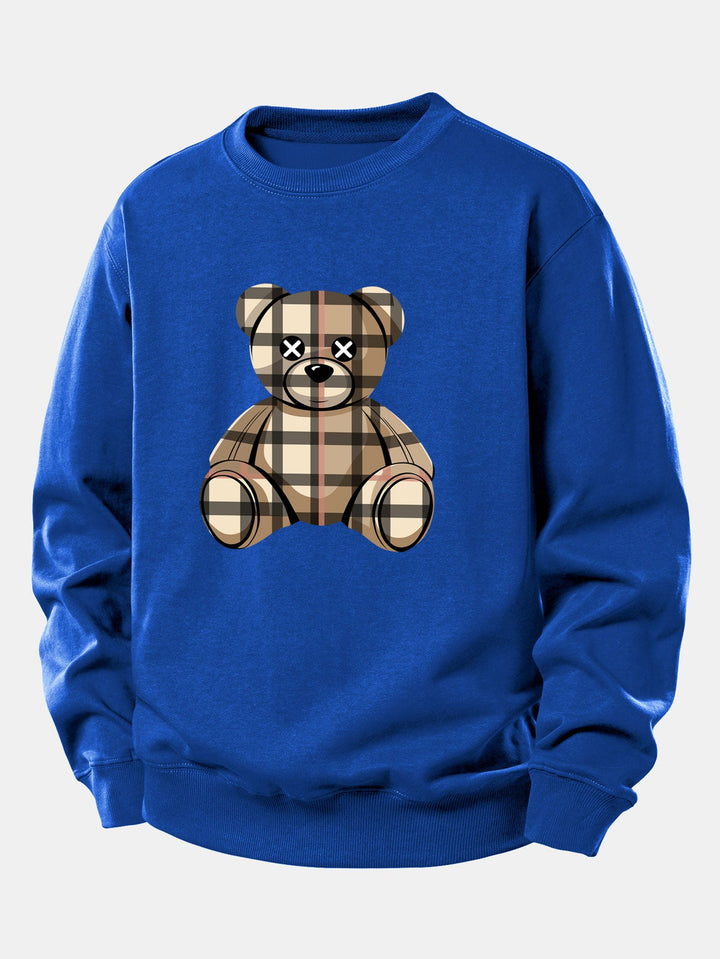 Checkered Bear Print Relax Fit Sweatshirt