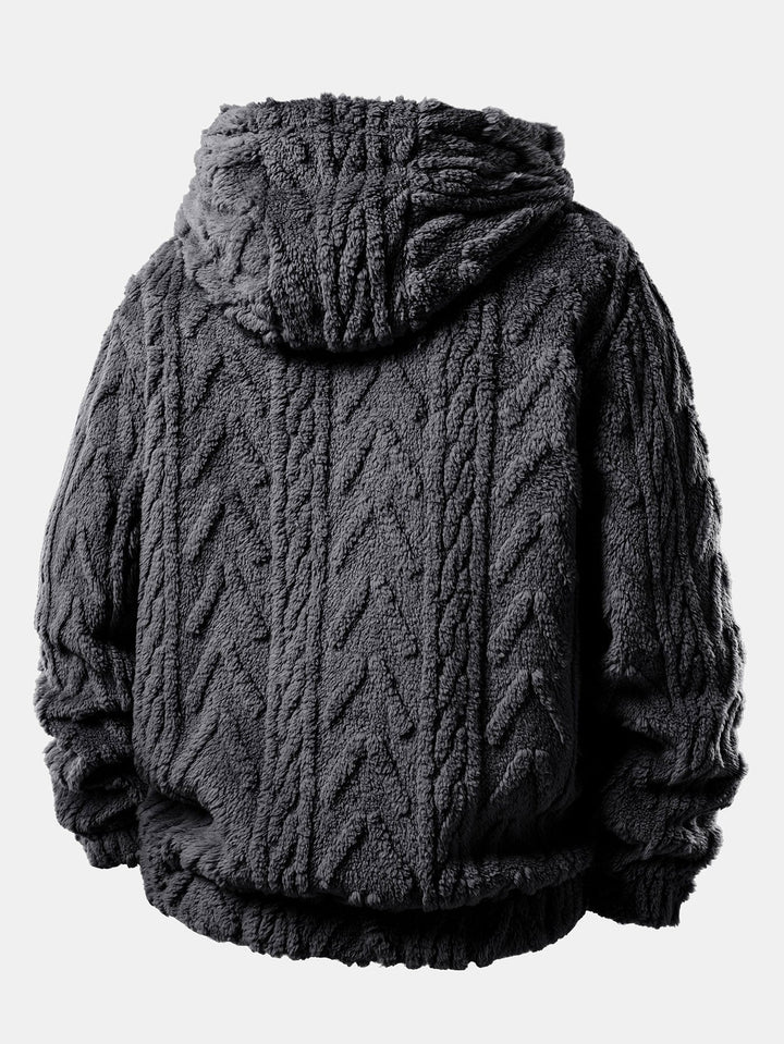 Geometric Jacquard Teddy Fleece Zip Up Hoodie