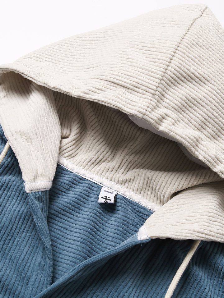 Long Sleeved Contrast Corduroy Hooded Shirt