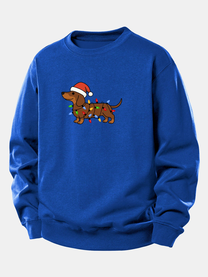 Christmas Colorful Light Dog Print Relax Fit Sweatshirt