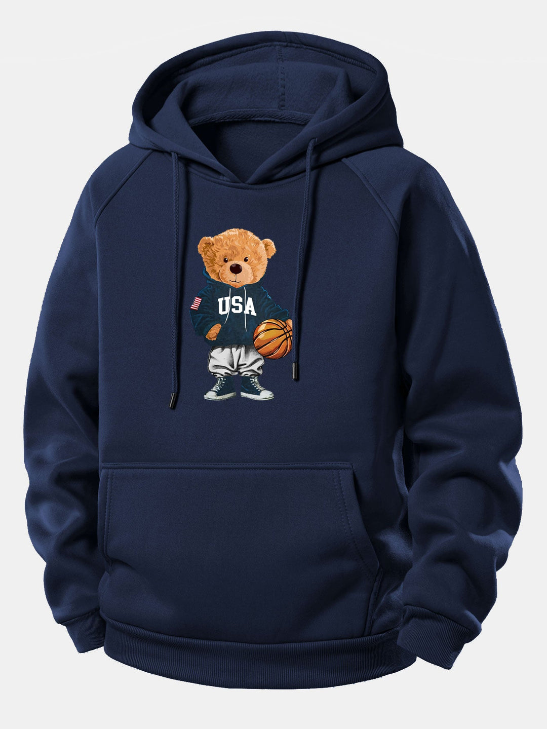 Basketball Bear Print Drawstring Hoodie