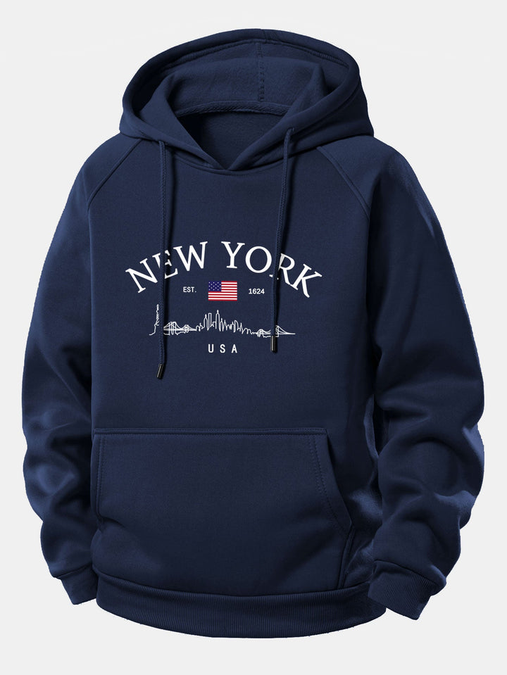 New York Print Drawstring Hoodie