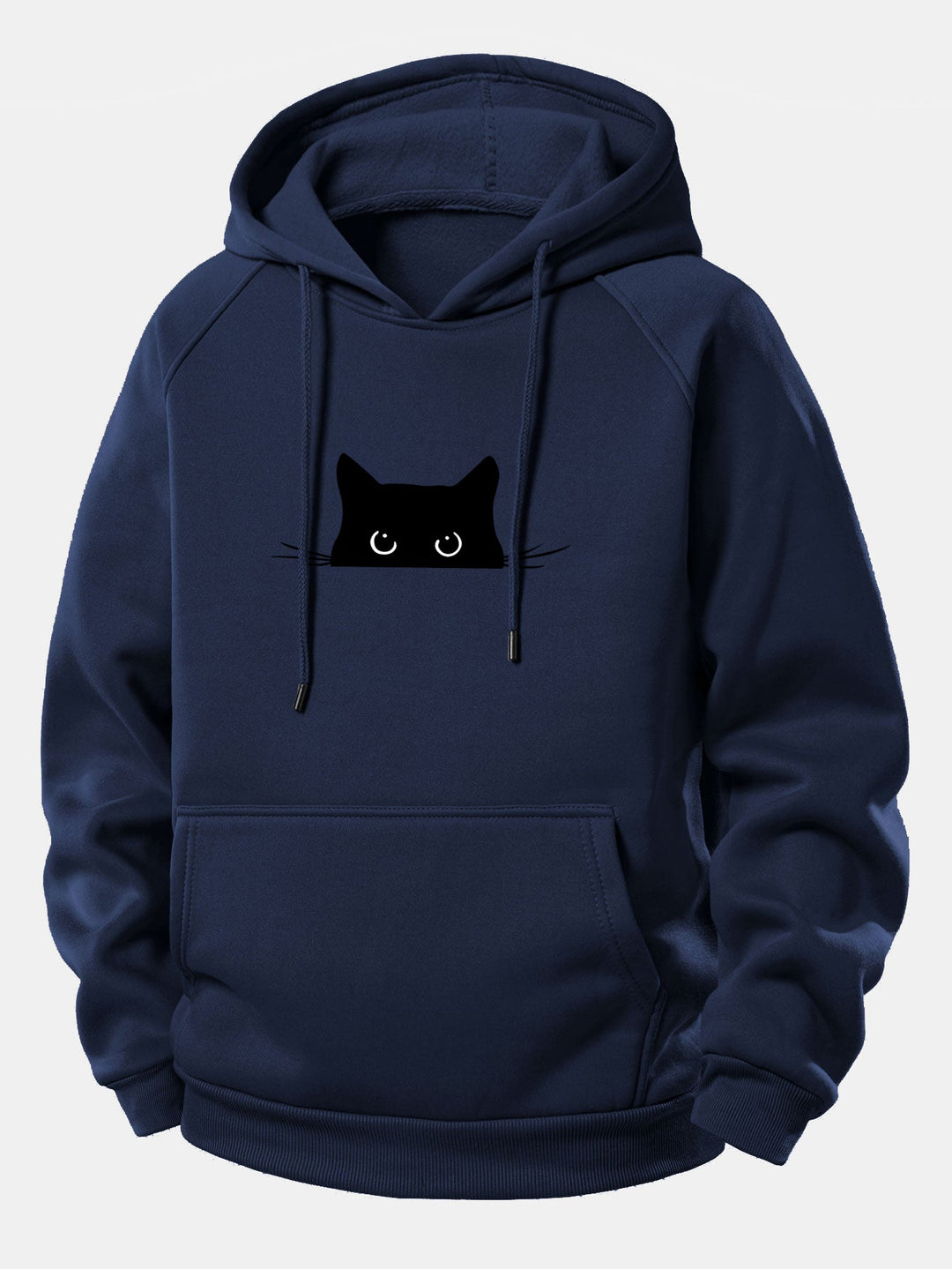 Black Cat Print Drawstring Hoodie