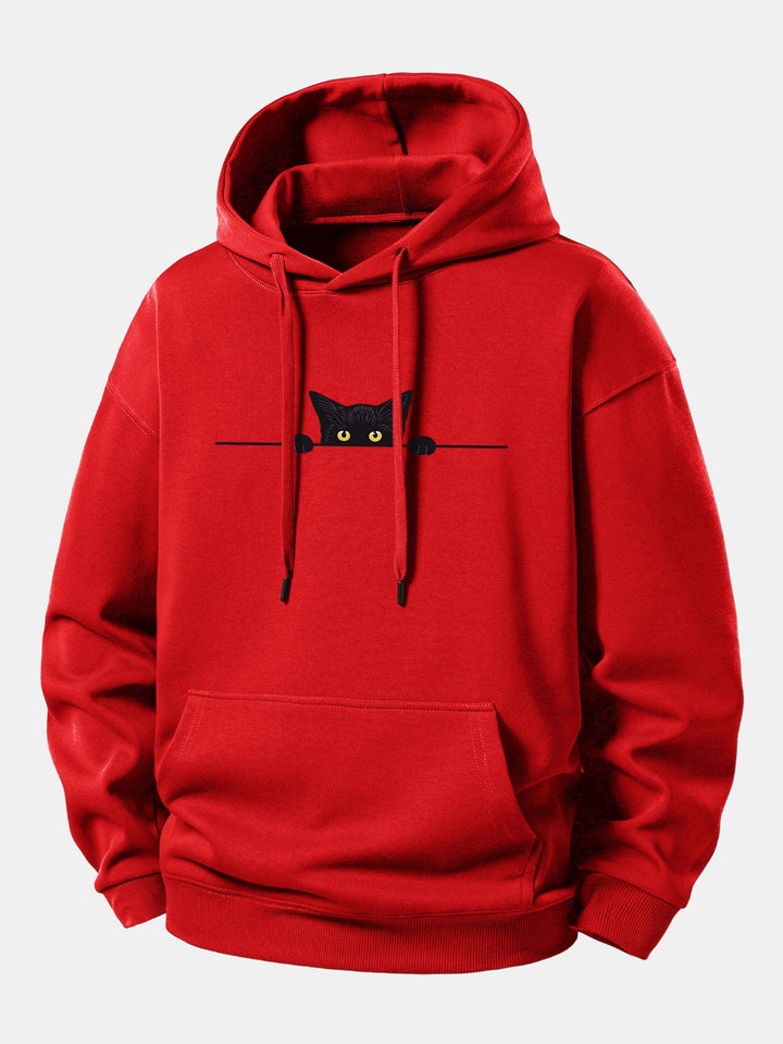 Black Cat Print Relax Fit Hoodie