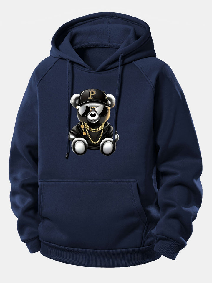 Hip Hop Bear Print Drawstring Hoodie