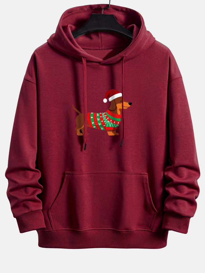 Christmas Dachshund Print Relax Fit Hoodie