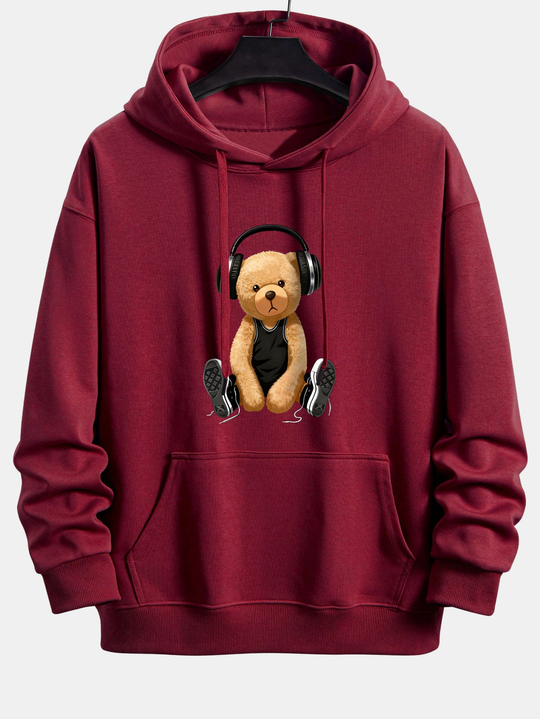 Headphone Teddy Bear Print Relax Fit  Hoodie
